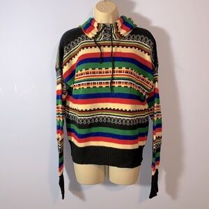 Hang ups hoodie sweater wool multicolor stripes fair isle funky vintage 80’s